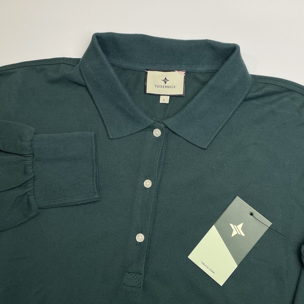 NEW Tuckernuck Polo Shirt Dress Womens Large June Bug Green Long Sleeve‎ Pique